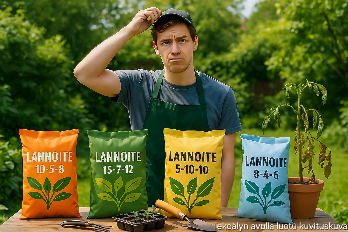 Hämmentynyt puutarhuri ihmettelee lannoitesäkkejä