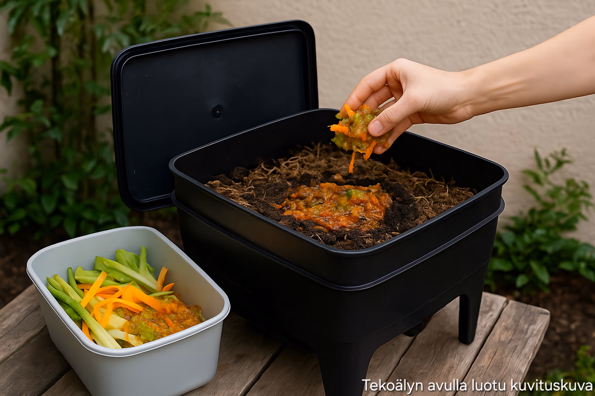 Pakastettuja ruoantähteitä lisätää matokompostoriin
